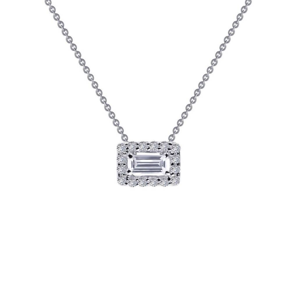 NEW LAFONN women's baguette halo necklace in silver